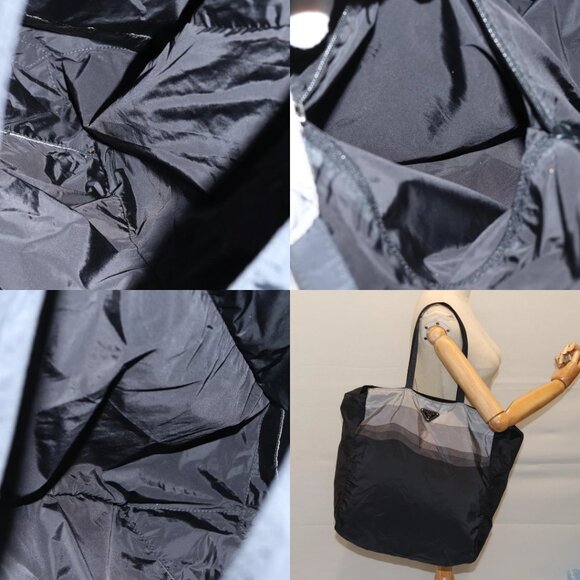 PRADA Tote Bag Nylon Black Gray Auth 69946 - Picture 13 of 14
